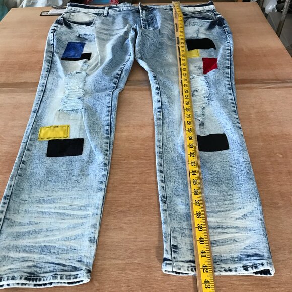 Frost Originals Patchwork Jeans Men 46x33 Blue Mid Rise Distressed Grunge Skater - Picture 8 of 14